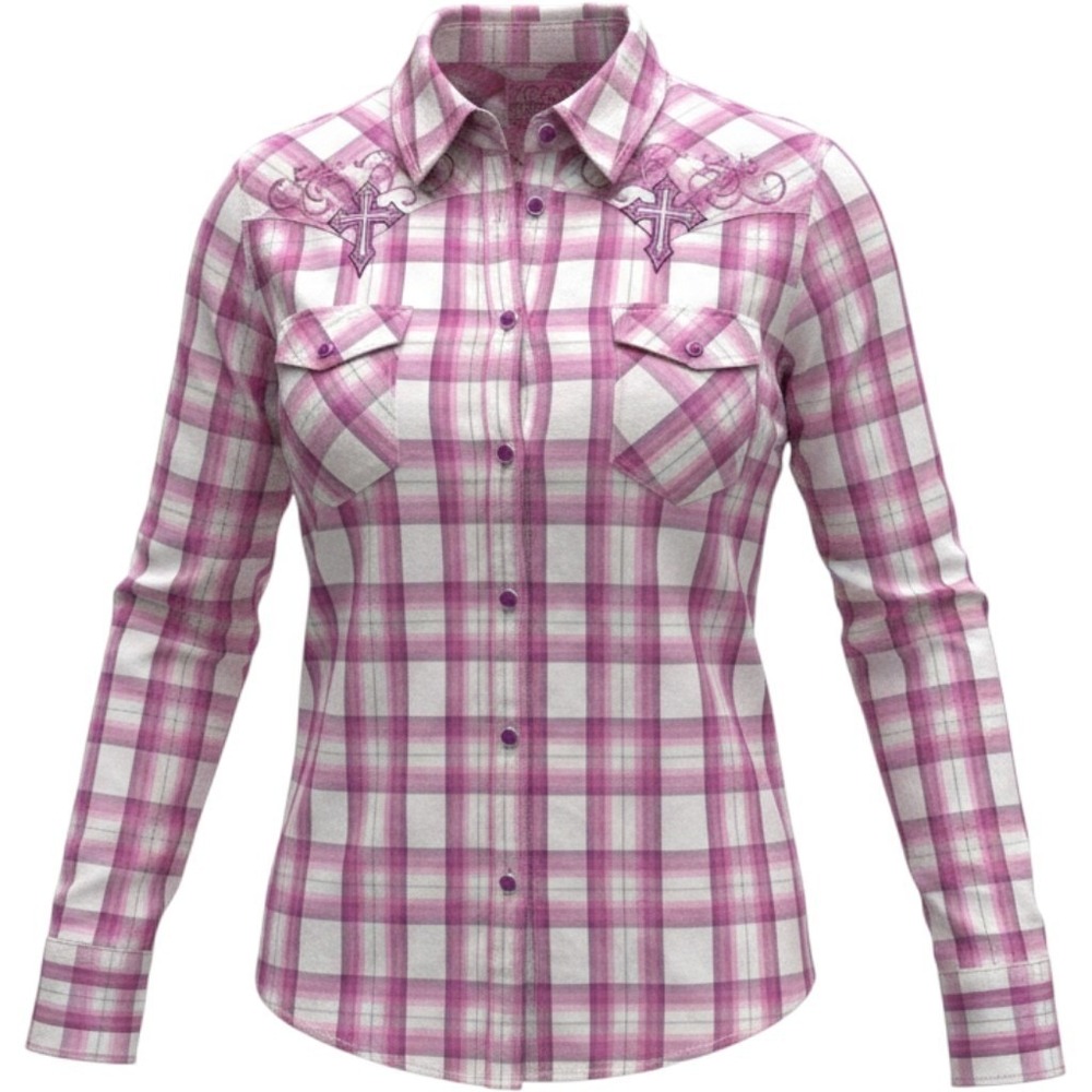Cowgirl Hardware Western Shirt Women XL Pink NWT Pearl Snap Rhinestone Cross